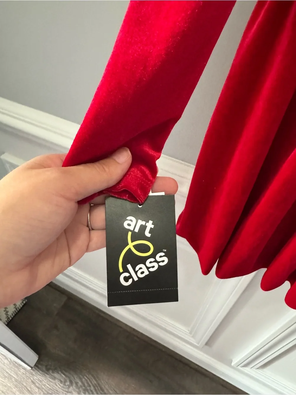 art class Red Velvet Long-Sleeve Twirl Dress